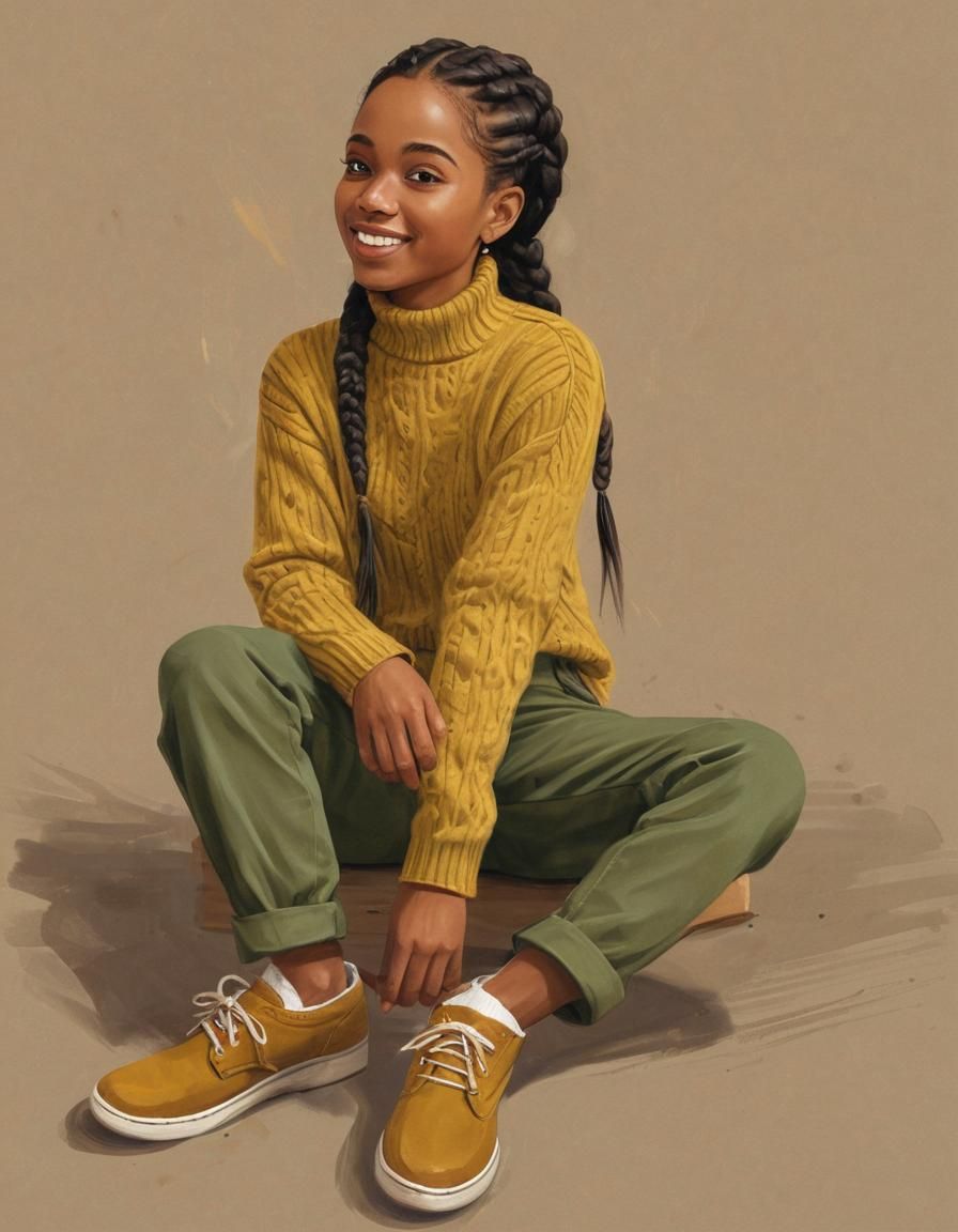 Charming Girl with Braids in Whimsical Digital Art