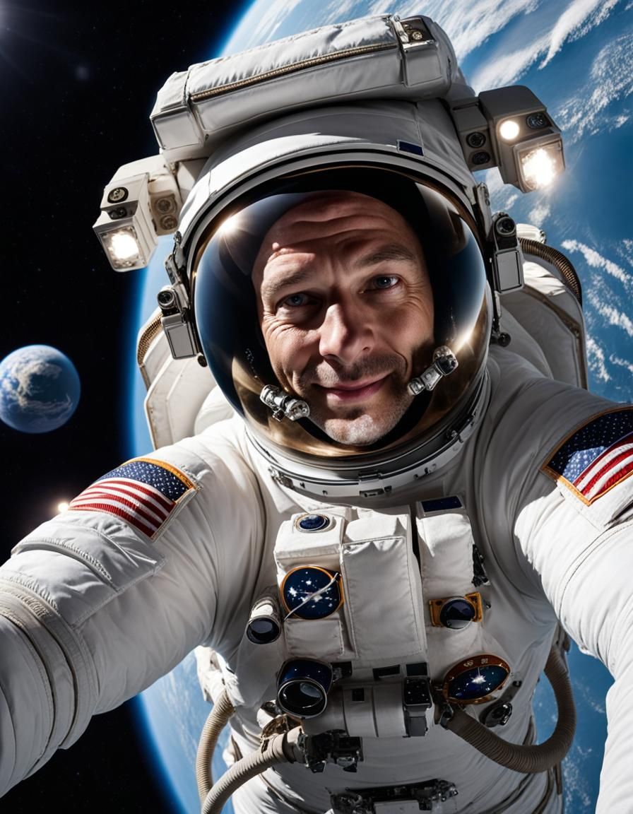 Astronaut Selfie in Space with Earth Background