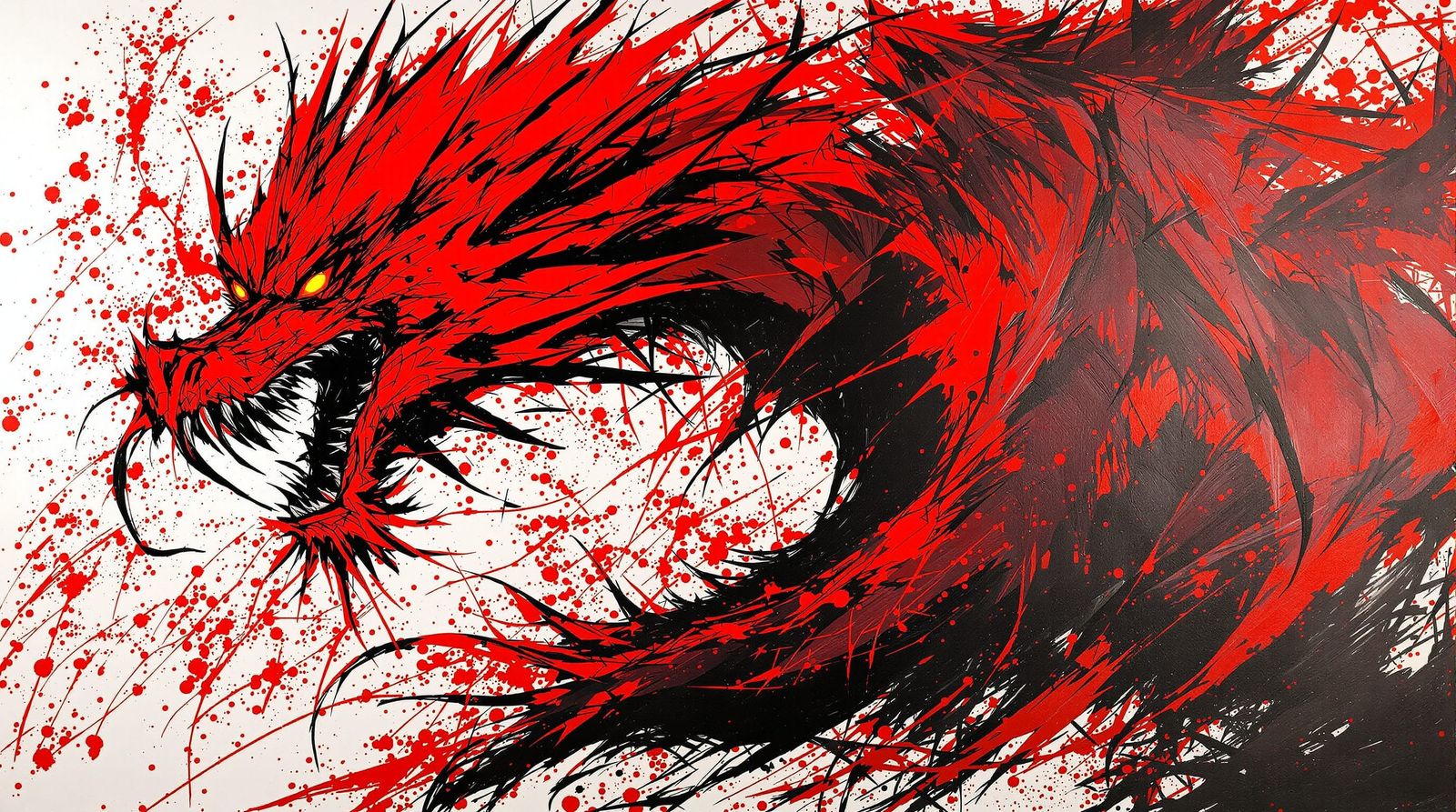 Ferocious Crimson Dragon in Expressionist Style