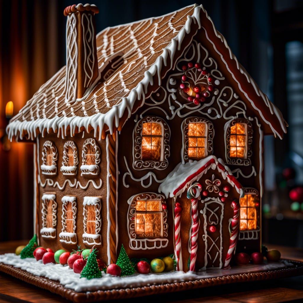 Hyperrealistic Gingerbread House with Intricate Details