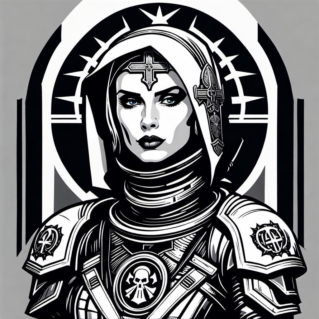 Warhammer 40k Space Marine as Modern Woodcut