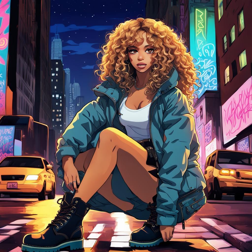 Anime-Style Portrait in Neon New York City