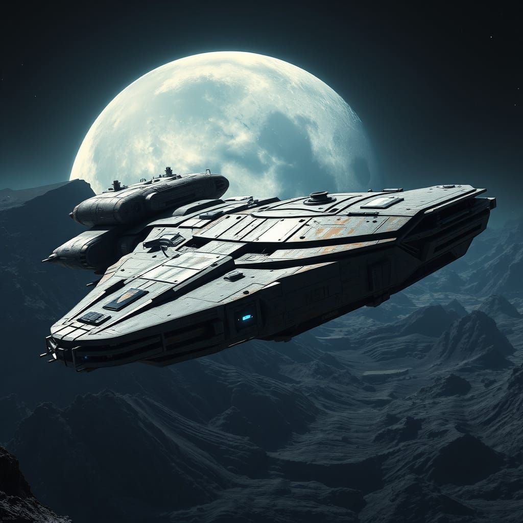 Gigantic Warship on Lunar Battlefield
