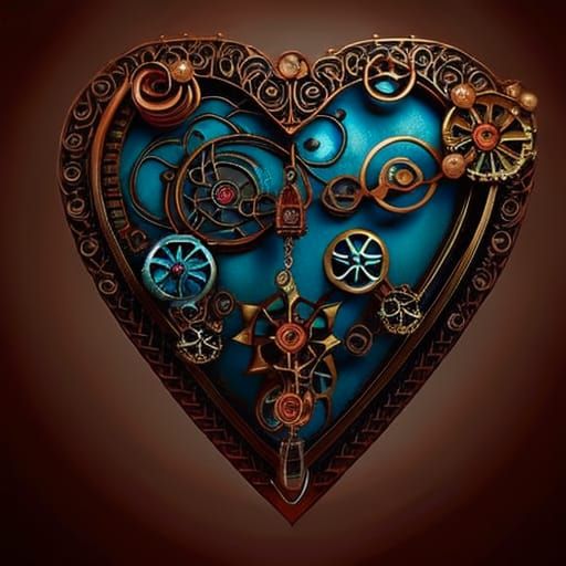 Steampunk Heart with Brass, Copper and Gold Details