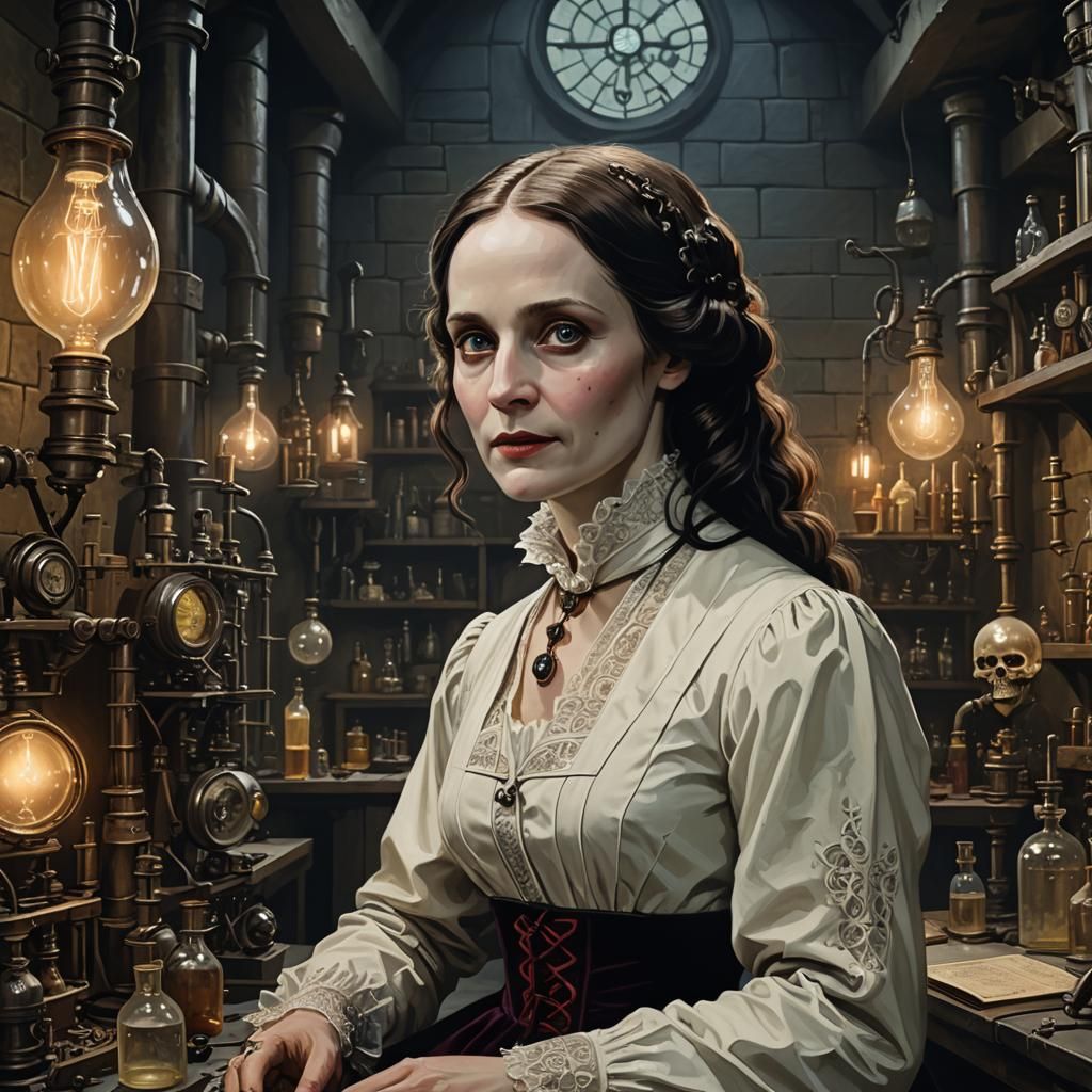 Ada Lovelace: Vampire Scholar in Dark Academia Laboratory