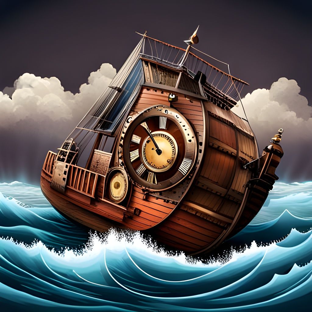 Steampunk Houseboat in Stormy Sea: Digital Illustration