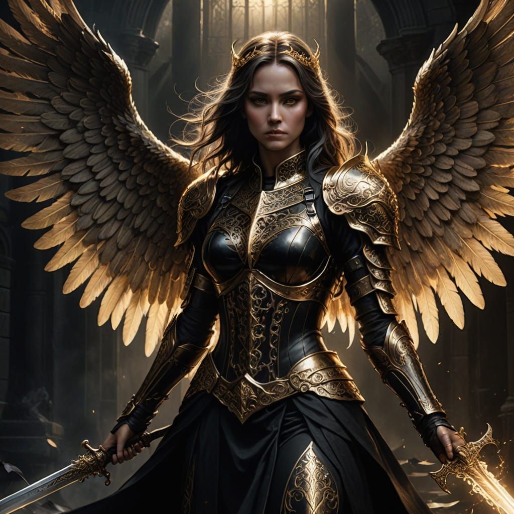 Ethereal Angelic Warrior in Gothic Elegance