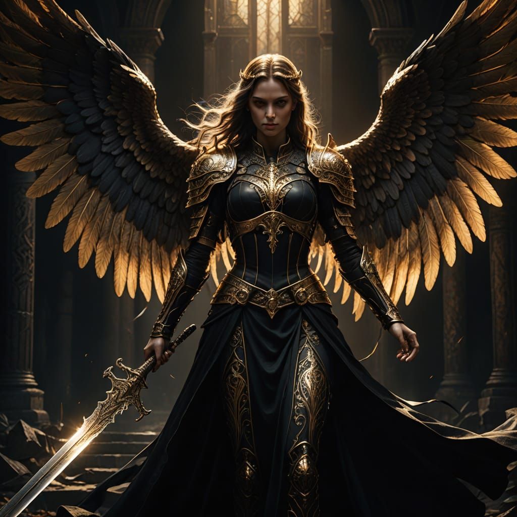 Ethereal Guardian Angel of War in Dark Fantasy Elegance