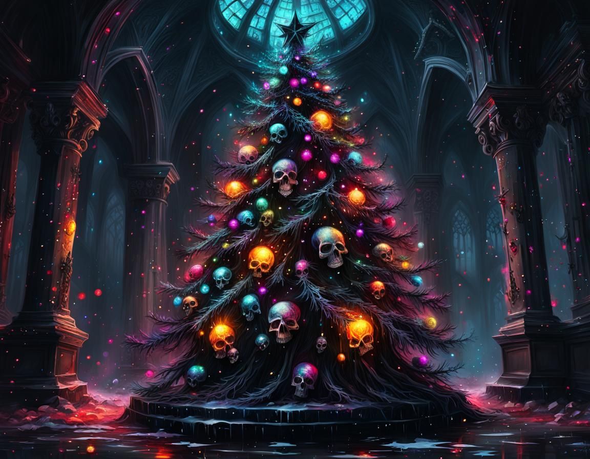 Dark Gothic Christmas Tree with Skulls