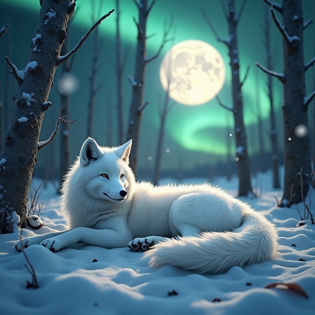 Nine-Tailed Fox Asleep Under the Moon