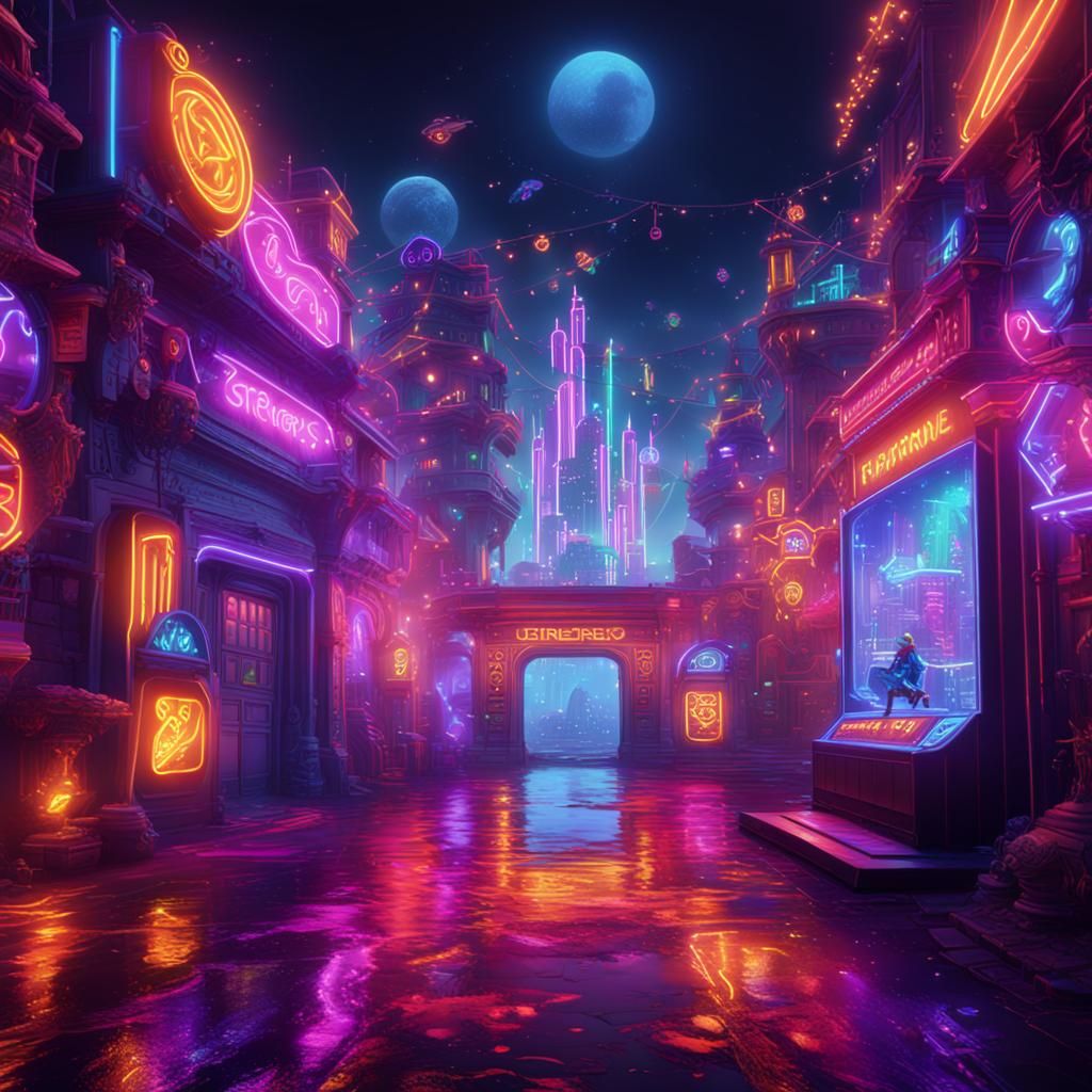 Vibrant Neon Party in Detailed Matte Painting Style