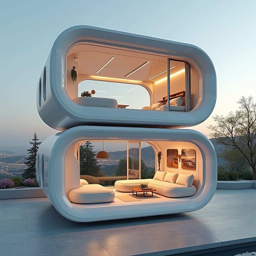 Futuristic Living Pod: Space-Efficient Minimalist Design
