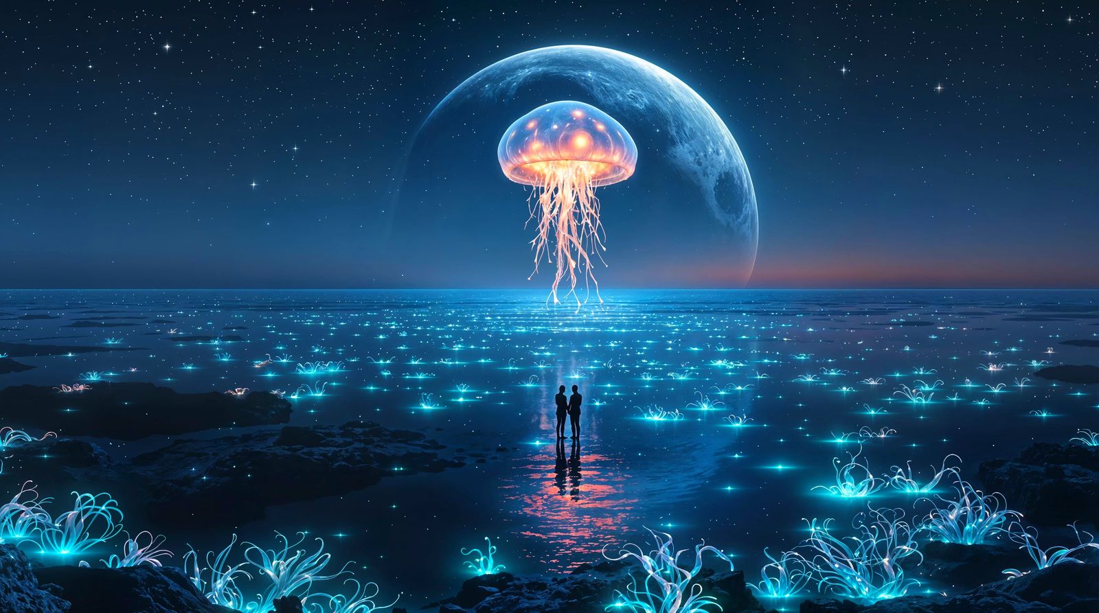 Cosmic Ocean Embrace in Surreal Digital Art