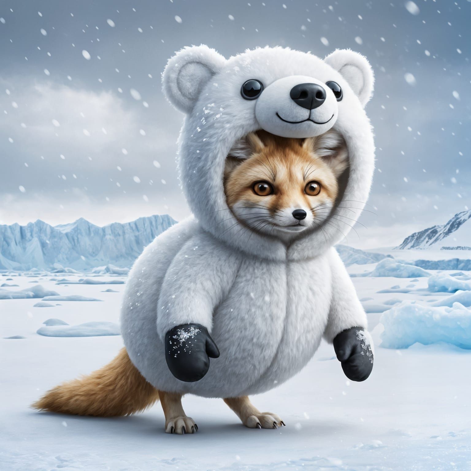 Fennec Fox in Polar Bear Costume Arctic Scene