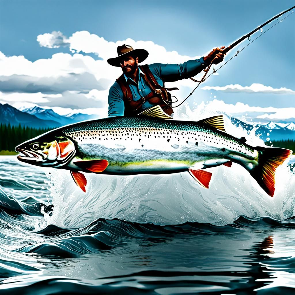 Cowboy Rides a Salmon: An AI-Generated Image