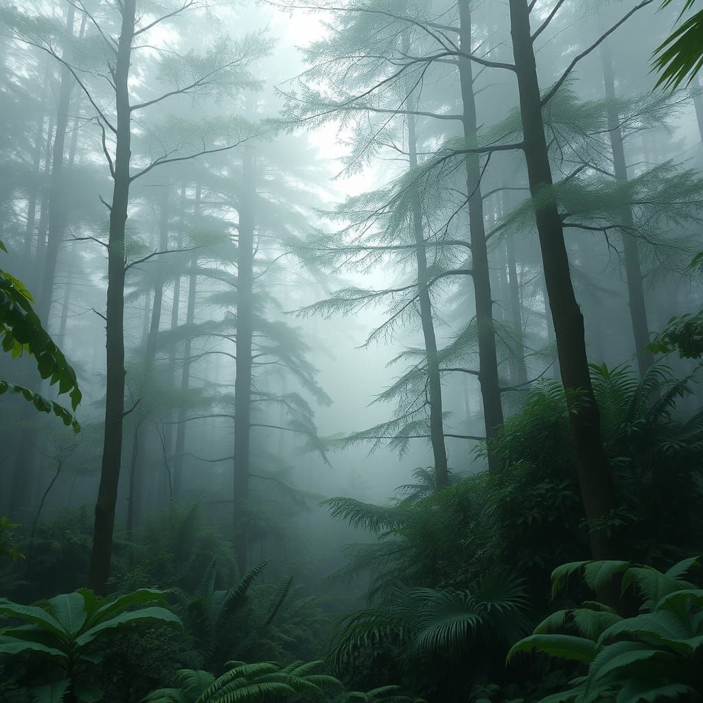Misty Nordic Rainforest in Photorealistic Style