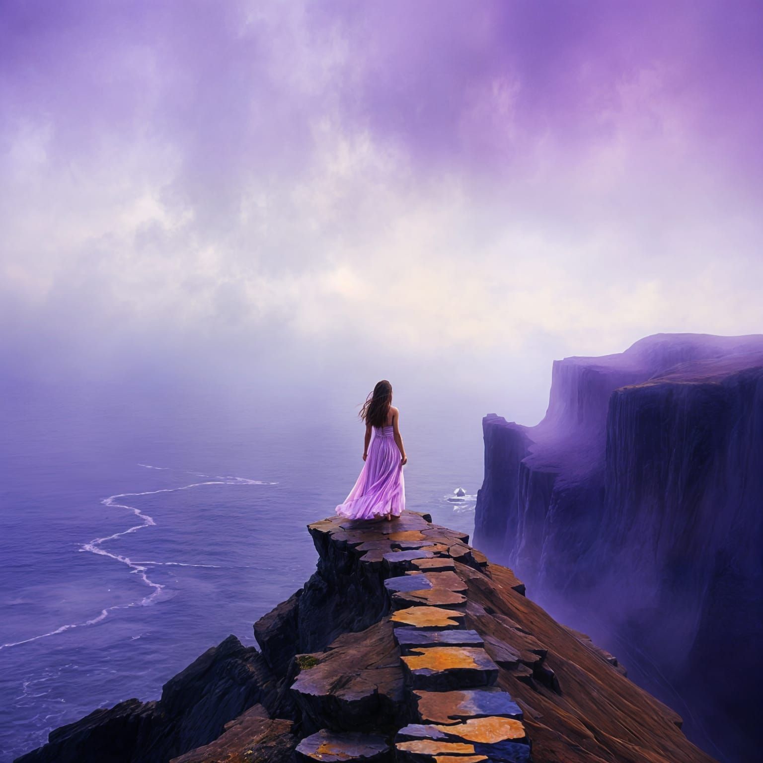 Ethereal Purple Seascape in Impressionistic Style