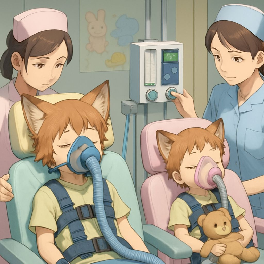 Fox Siblings Sedated in Pediatric Room, Anime Style