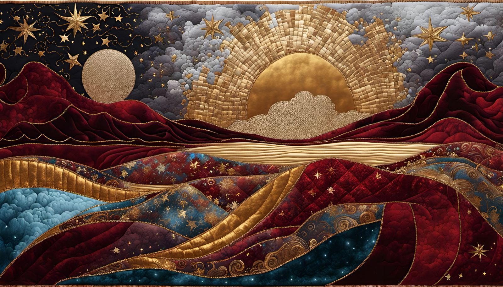 Quilted Velvet Seascape in Gothic Style