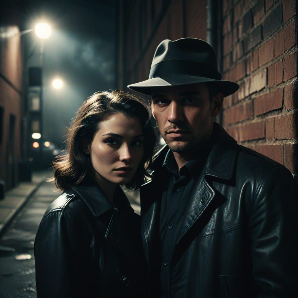 Film Noir Gangster and Girlfriend in Retro Style