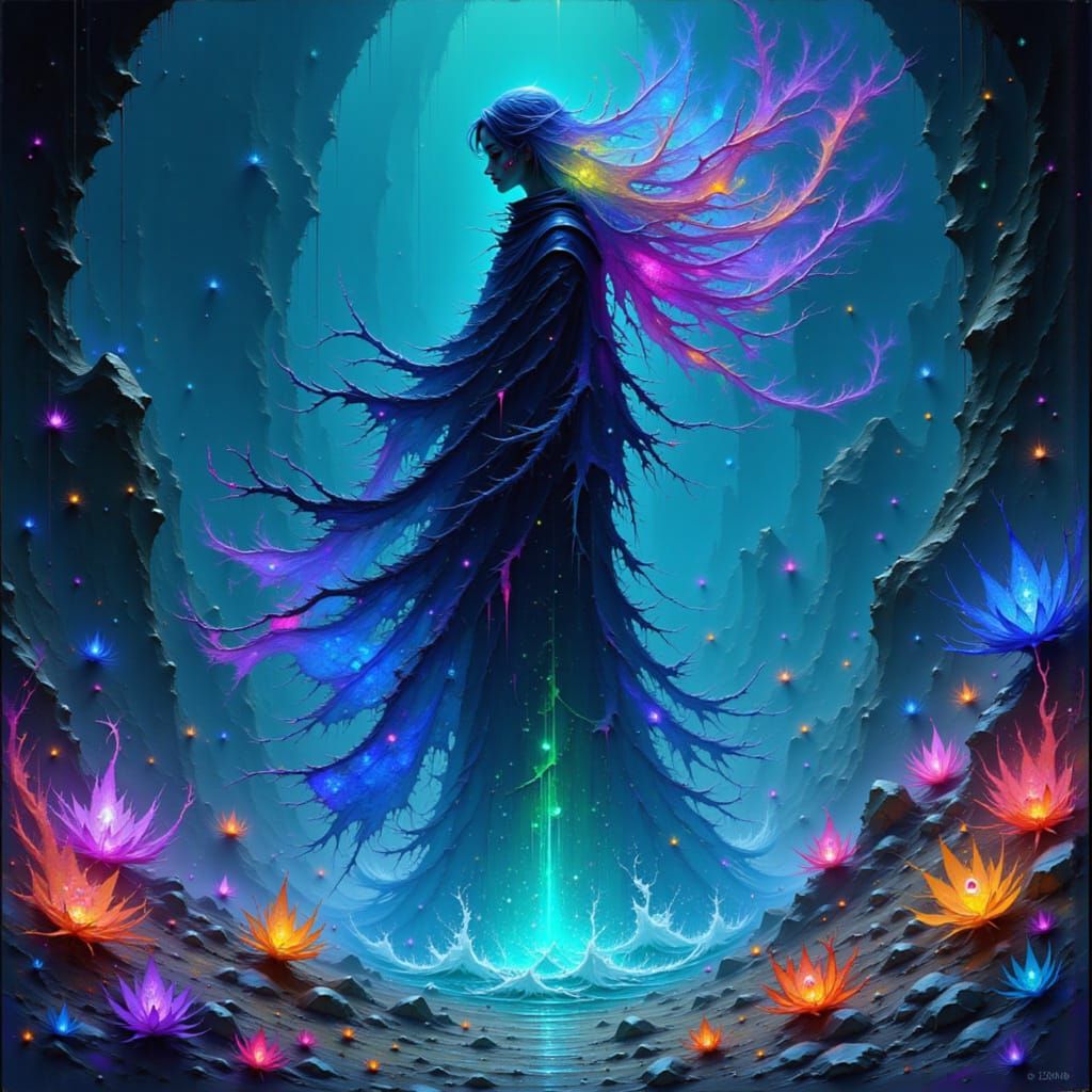 Deep Sea Elemental in Bioluminescent Abyss, Dreamy and Ether...