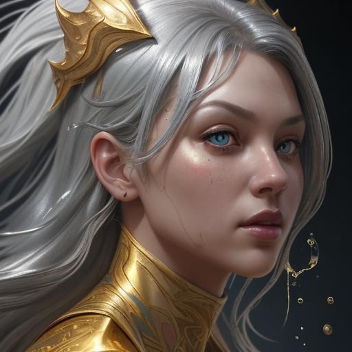 Hyperrealistic Portrait with Silver and Gold Accents