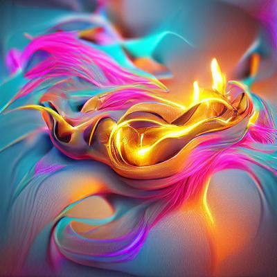 Glowing Neon Gold Swirling Flame in 3D