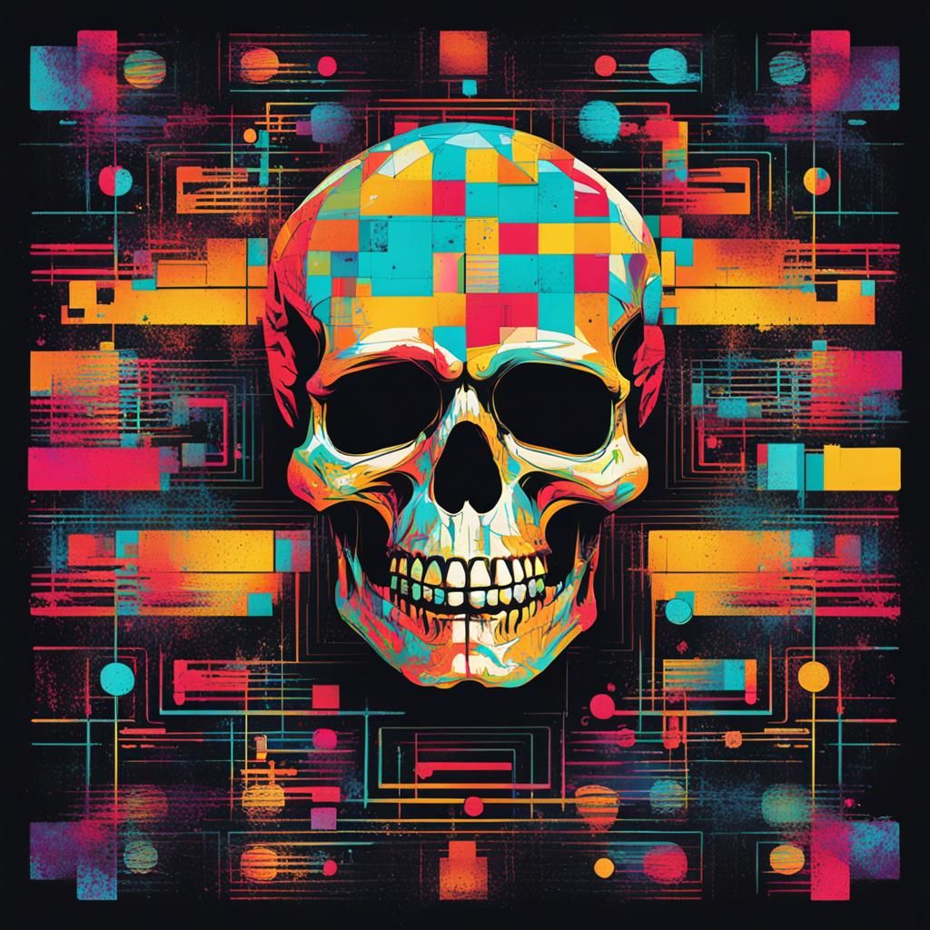 Evil Candy Skull Ghost in Graveyard Pop Art