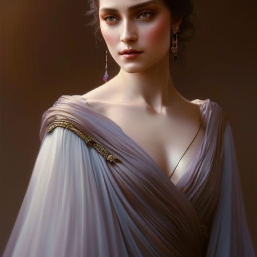 Elegant Woman Portrait in Flowing Gown