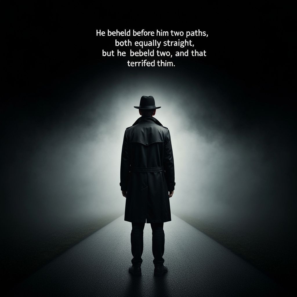 Man Faces Two Paths in Moody Cinematic Scene