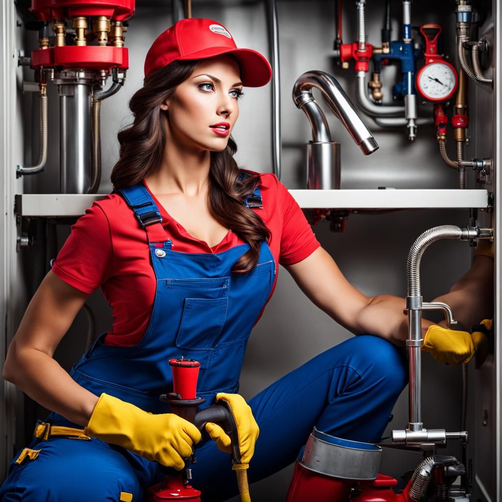 Realistic Brunette Plumber Woman in Professional Photography