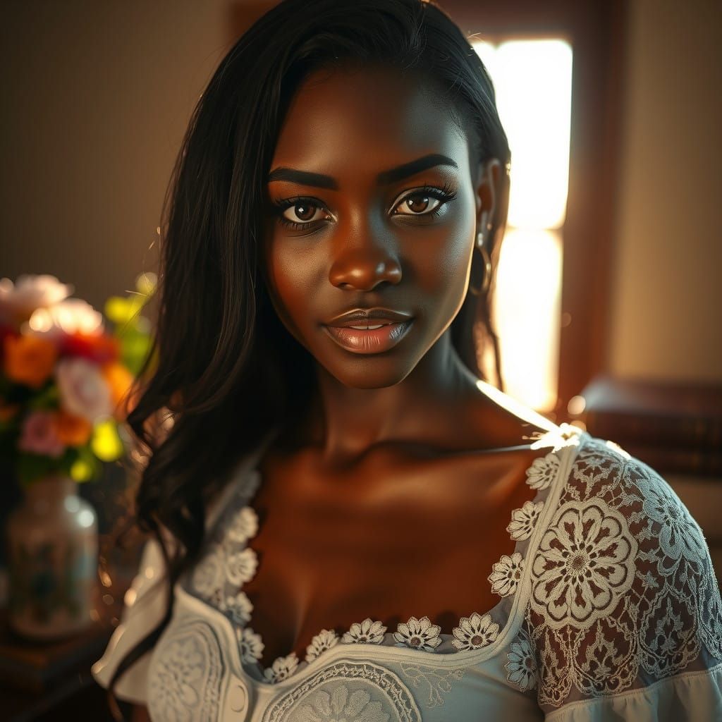 Glowing Portrait of Young African Woman in Warm Light