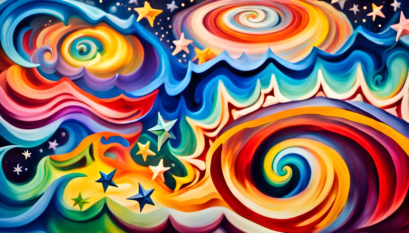 Iridescent Stars in Abstract Expressionist Style