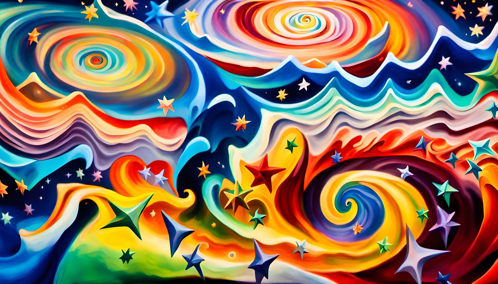 Iridescent Stars in Abstract Expressionist Oil Painting