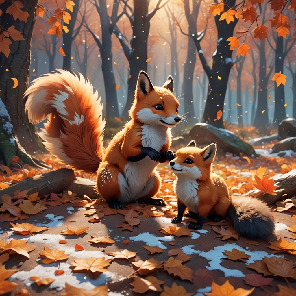 cute animals in the forest at fall