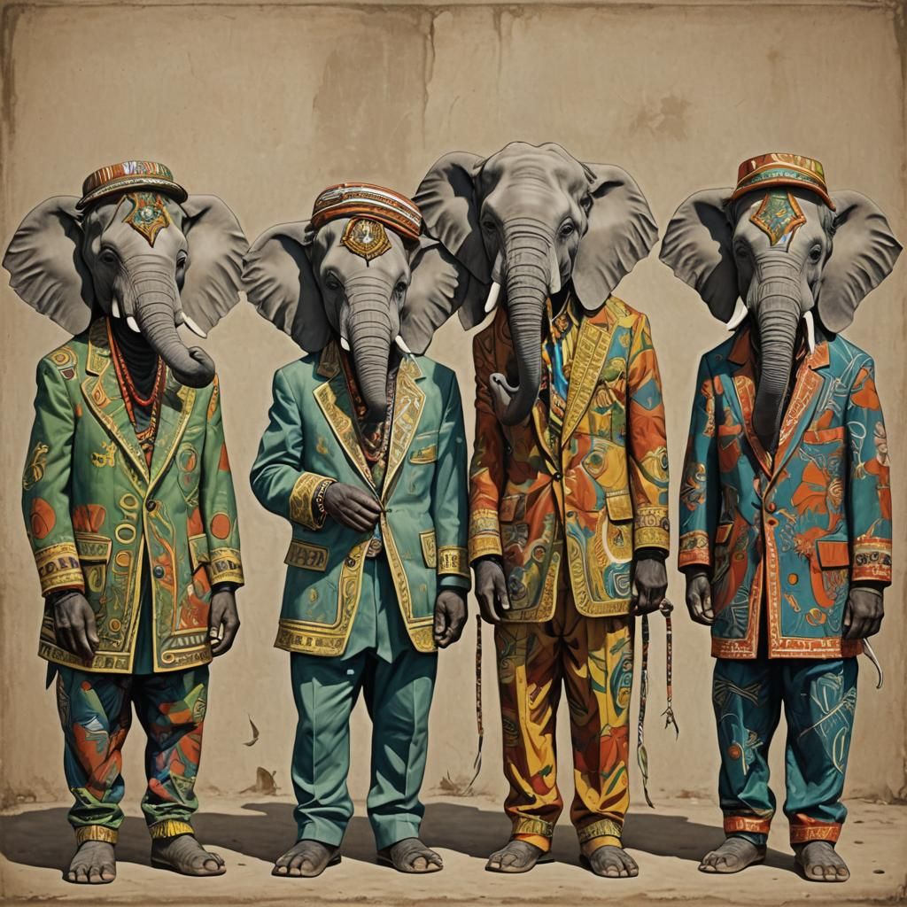 Anthropomorphic Elephants in Zoot Suits and Dashikis