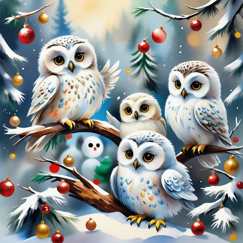 Snowy Christmas Celebration in Gouache Style