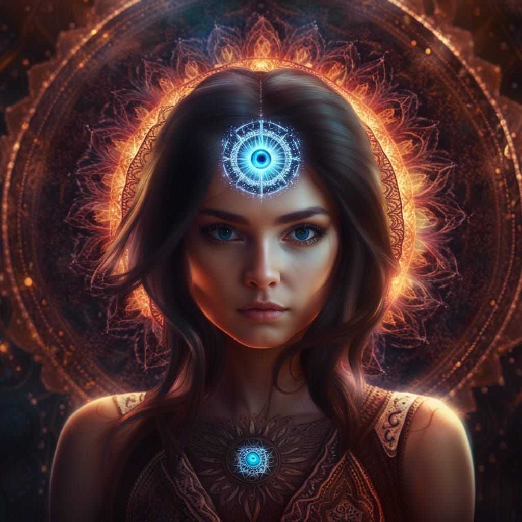 Mystic Girl with Third Eye and Mandala