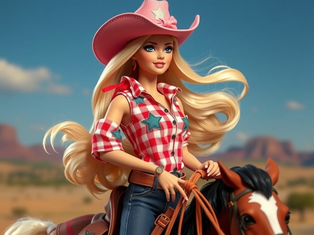 Hyperdetailed Barbie Cowgirl Portrait in Vibrant Colors