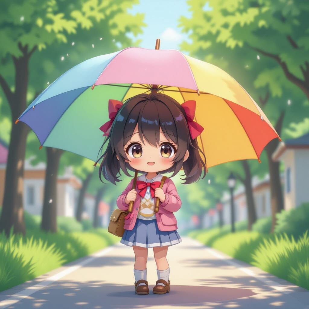 Kawaii Pastel Rainbow Umbrella Children's Book Illustration
