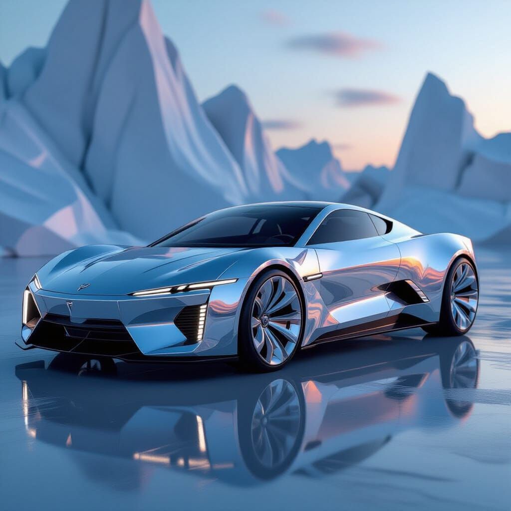 Crystallised Chrome Car in Futuristic Style