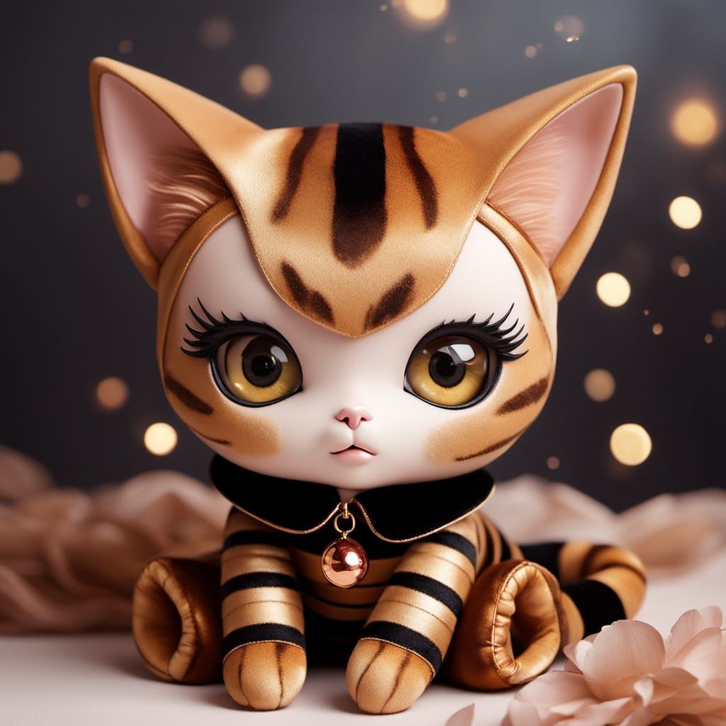 Elegant Cat Doll in Boudoir: Digital Illustration