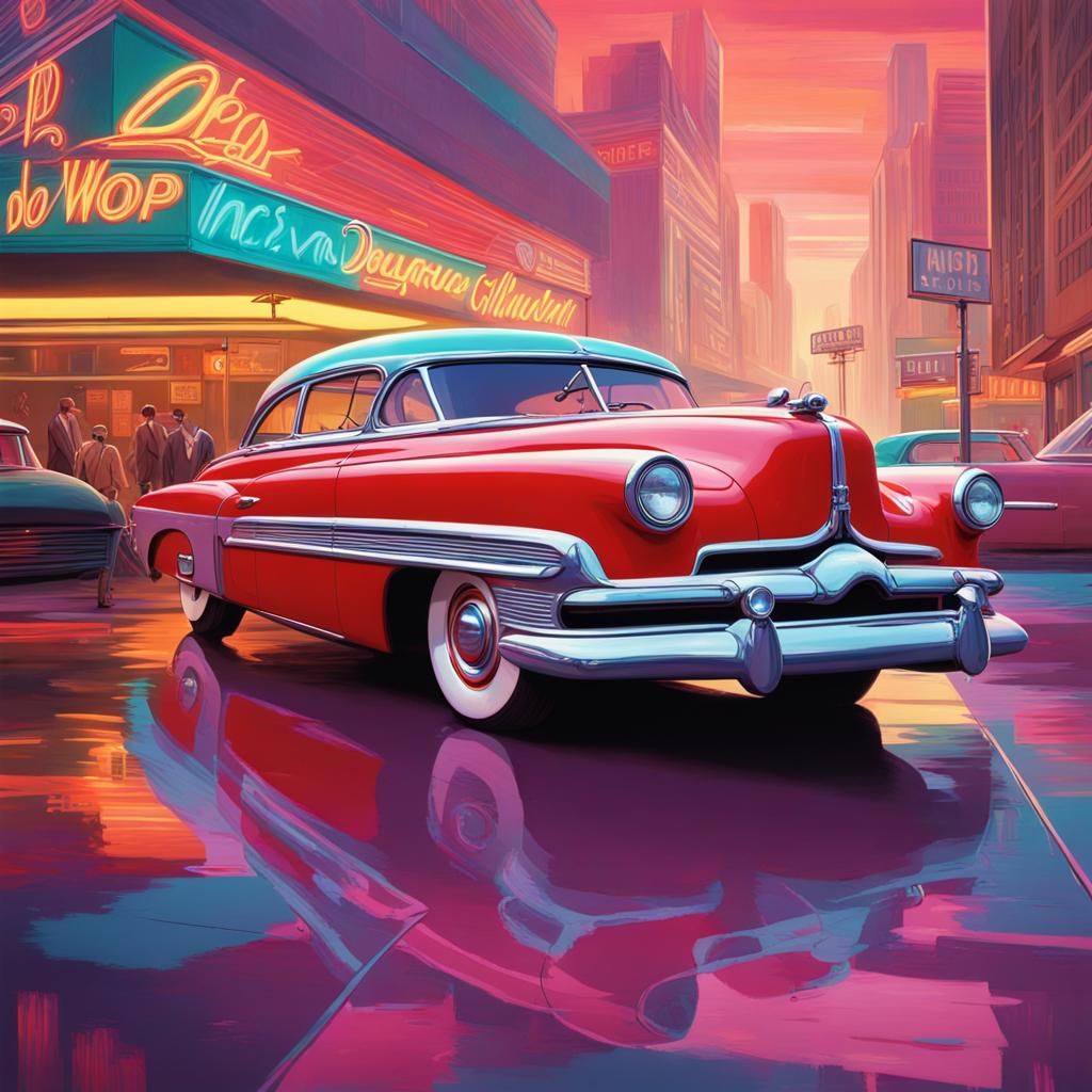 1950s Doo-Wop Scene in Neo-Futurist Style