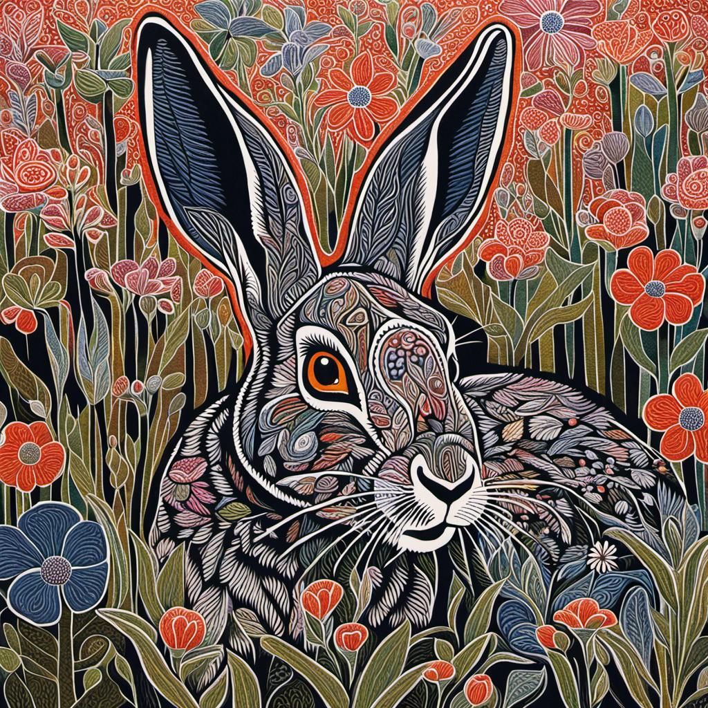 Jackrabbit Hiding among Flowers