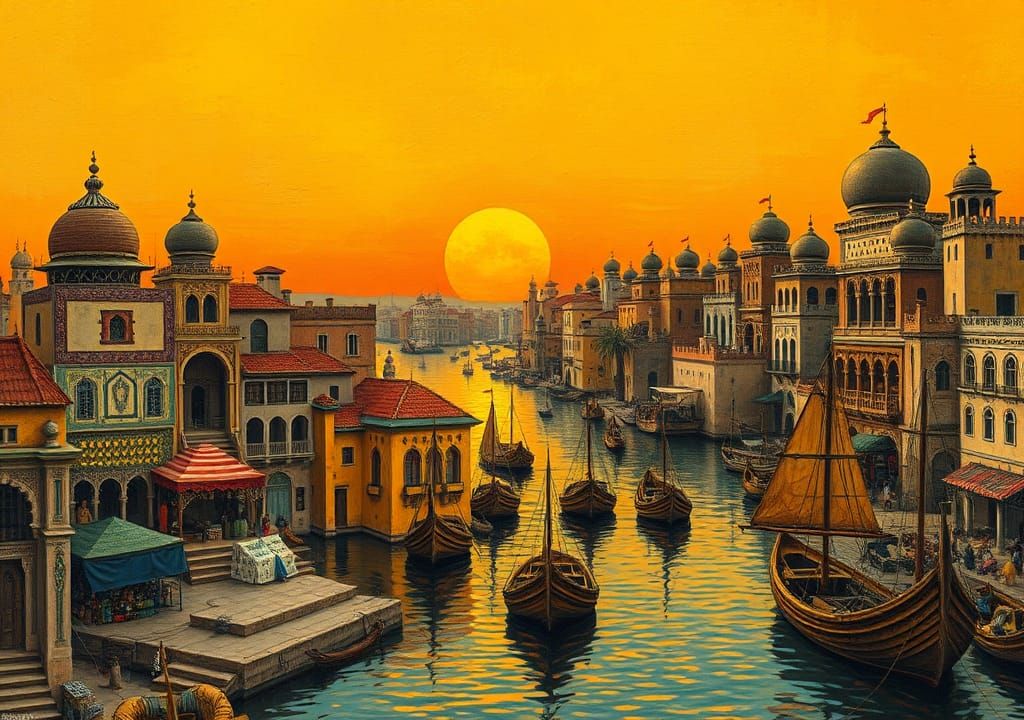 Abyssinian Seaport in Surreal Mixed Media Style