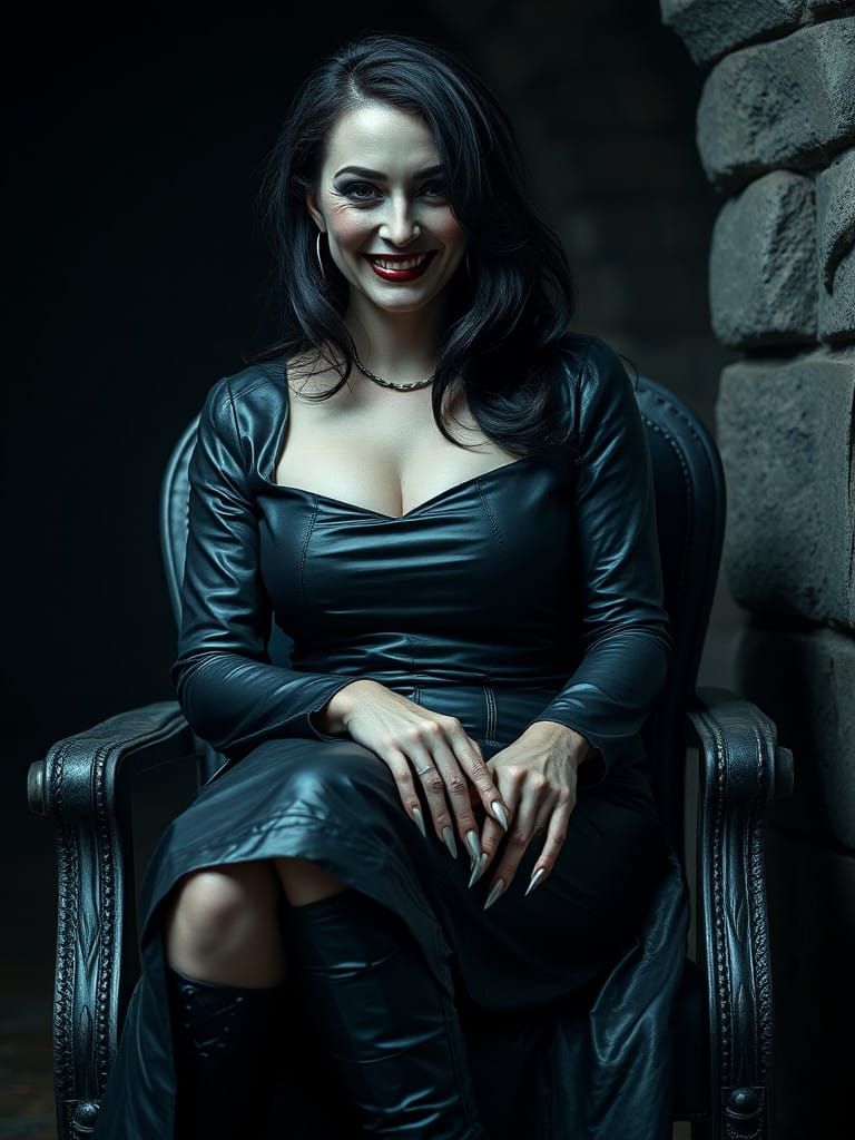 Surreal Dark Goddess Sits in a Haunting Dungeon