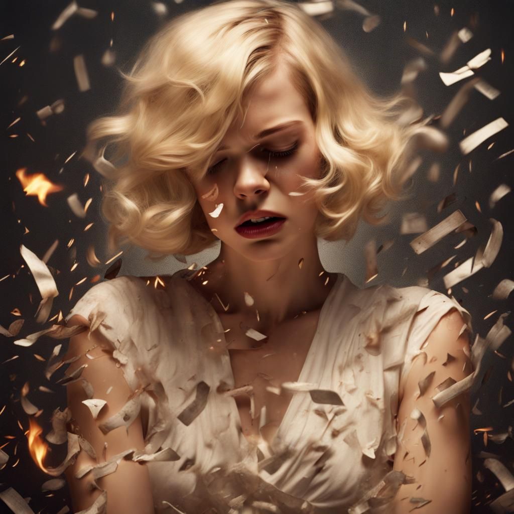 Despairing Blonde Girl in Art Deco Style