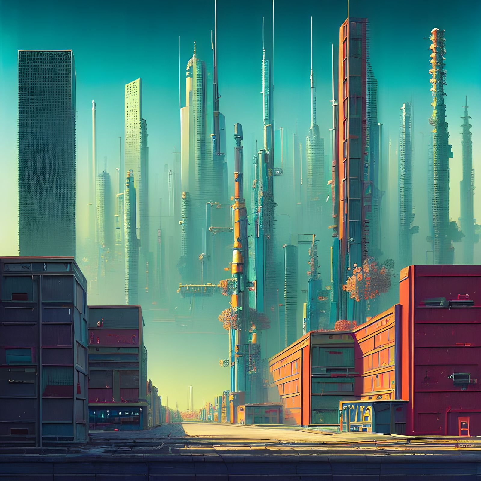 Vibrant Robotic Future Cityscape Photoillustration