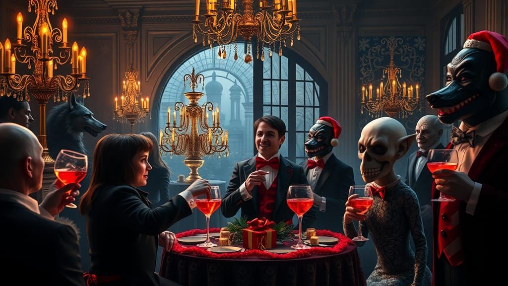 Dark Fantasy Christmas Party in Lavish Ballroom