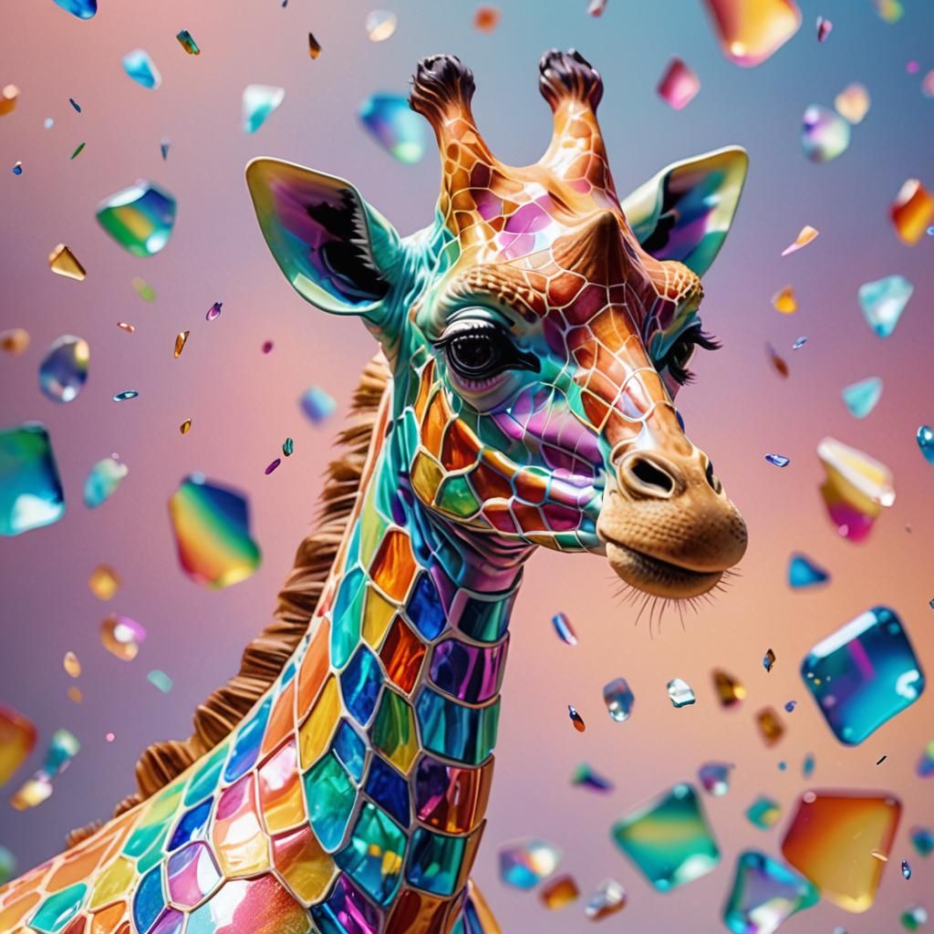 Rainbow Glass Giraffe in Splash Art Style